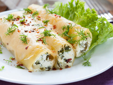 Canelones con queso y espinaca